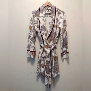 Anthropologie Floreat Floral Brushed Fleece Robe Paisley Tied Womens Size XS/S